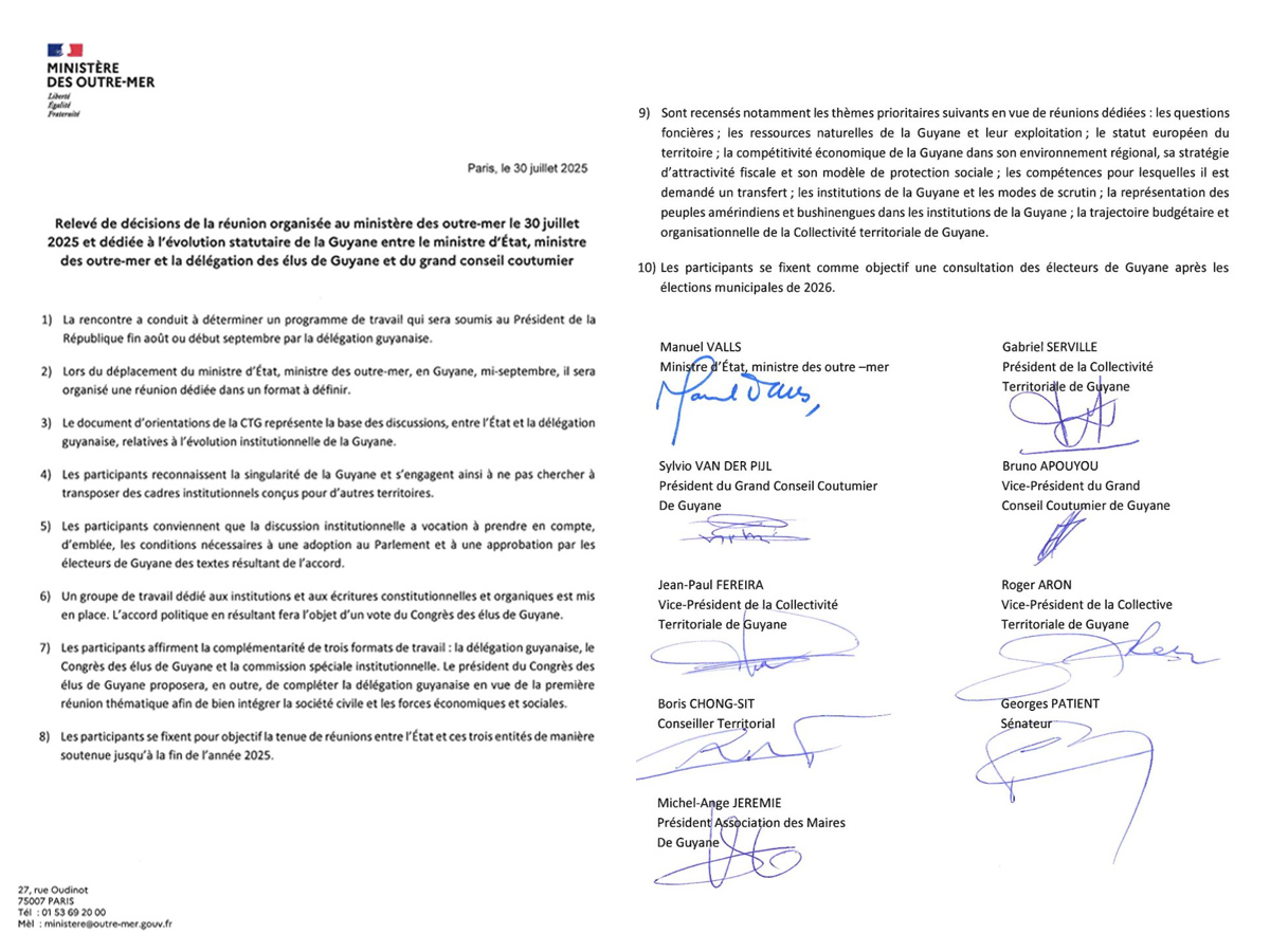 Evolution statutaire de la Guyane | Réunion avec les élus guyanais le 30 juillet 2025